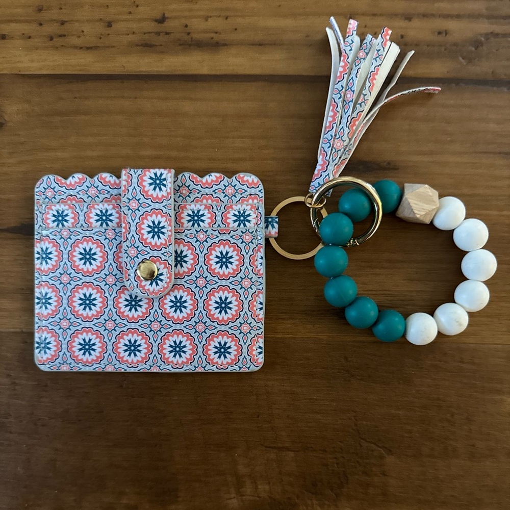 Patterned Card Holder with Beaded Keychain